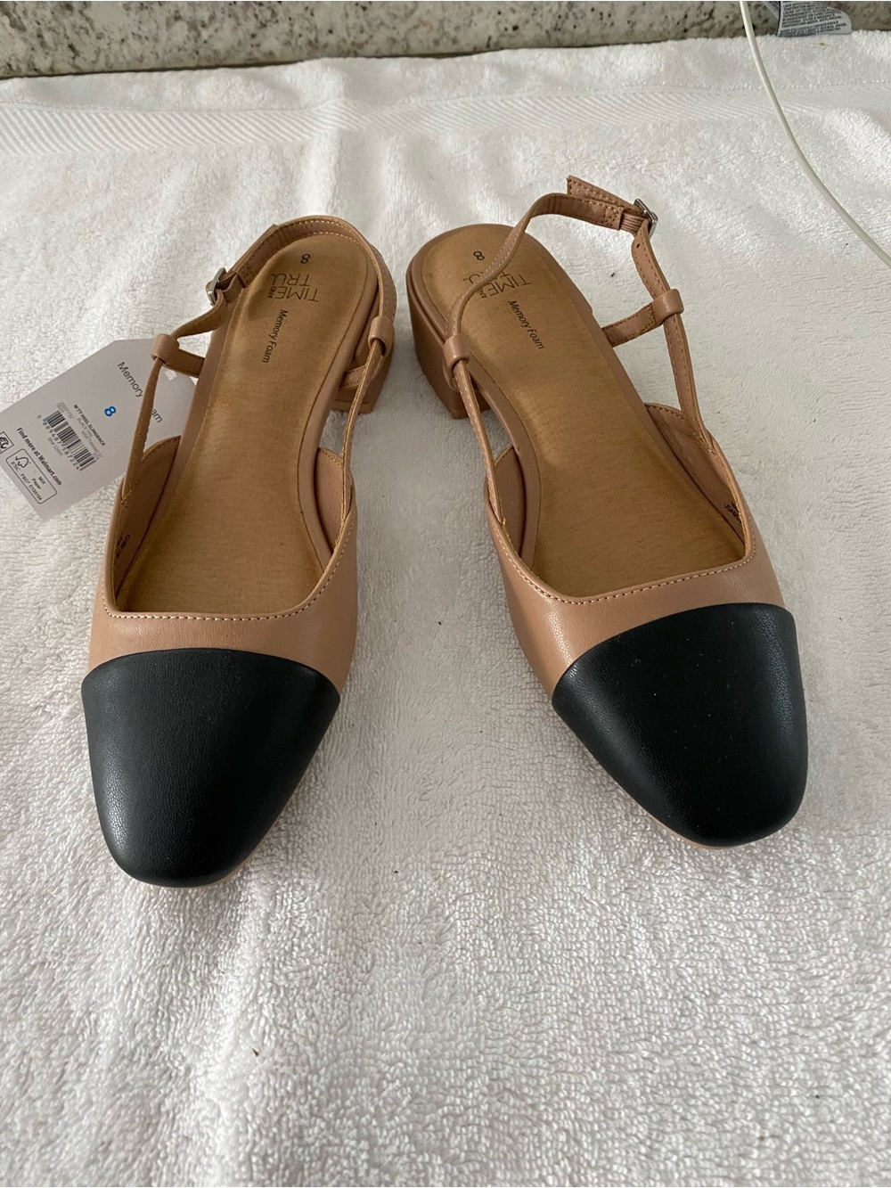 TIME AND TRU Timeless Two-Tone Slingback Flats - Black & Tan SZ 8